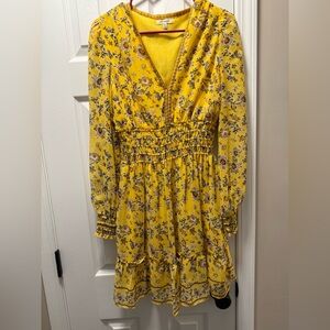 Max Studio Yellow Floral V-Neck Dress